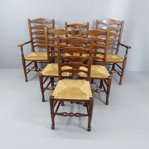 2035 - A set of six elm North Country style ladderback dining chairs.