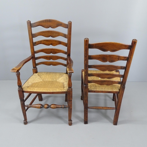 2035 - A set of six elm North Country style ladderback dining chairs.