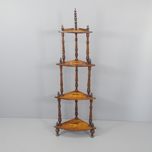 2036 - A Victorian mahogany four tier corner whatnot with inlaid decoration. Height 150cm.