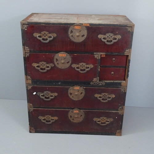 2037 - A late 20th century Japanese two-section Tansu chest. 88x105x45cm.