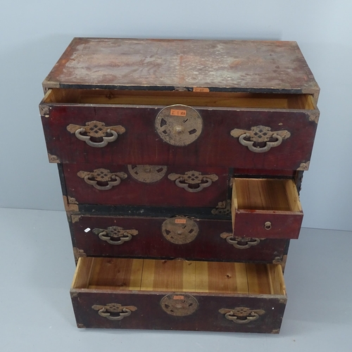 2037 - A late 20th century Japanese two-section Tansu chest. 88x105x45cm.