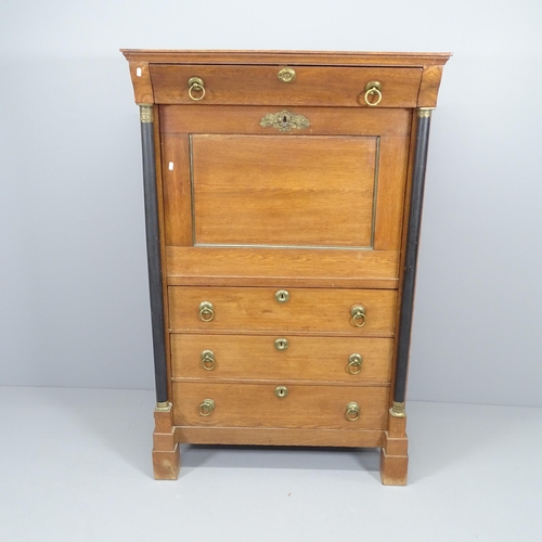 2043 - An antique French oak Secretaire, the fall front revealing a fitted interior, and four long drawers.... 