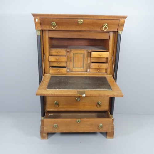 2043 - An antique French oak Secretaire, the fall front revealing a fitted interior, and four long drawers.... 