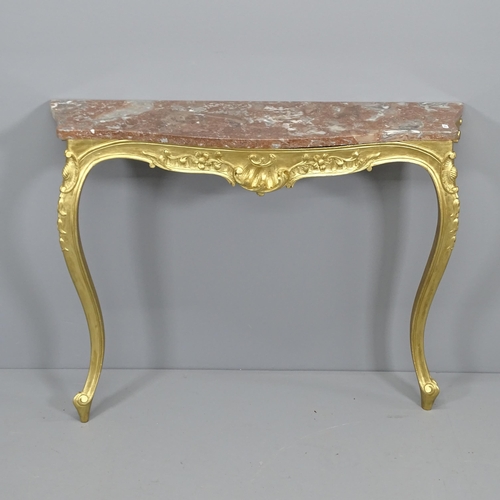 2047 - A continental gilt-painted and marble topped console table of serpentine form. 98x76x29cm