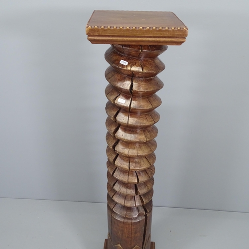 2053 - A French elm spiral-turned column. Height 133cm