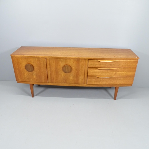 2071 - A mid-century teak bowfront Sideboard by Beautility, with maker's label. 184x77x48cm