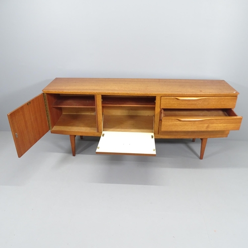 2071 - A mid-century teak bowfront Sideboard by Beautility, with maker's label. 184x77x48cm