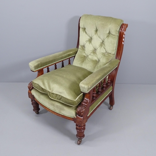 2075 - A Victorian mahogany and upholstered lounge chair