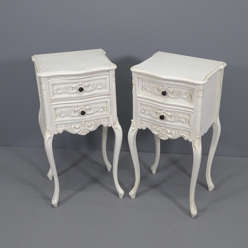 2093 - A pair of French style painted 2-drawer bedside  chests with maker's label to underside for Coach Ho... 