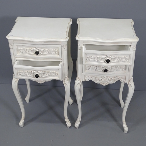 2093 - A pair of French style painted 2-drawer bedside  chests with maker's label to underside for Coach Ho... 