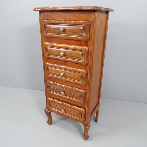 2100 - A French style walnut chest with 5 short drawers. 51x106x35