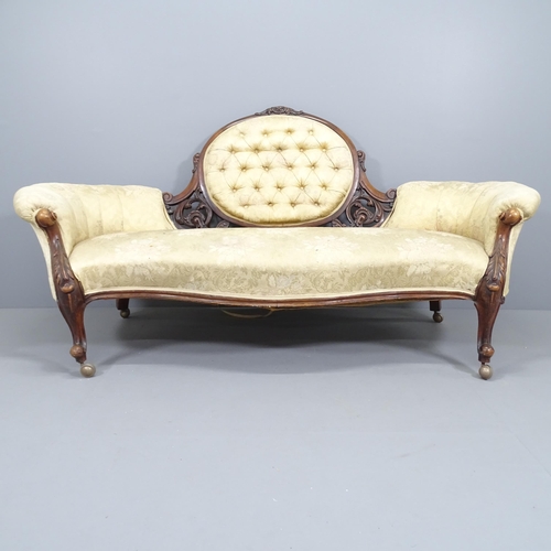 2101 - A Victorian walnut and cream upholstered parlour suite, comprising of settee, armchair and nursing c... 