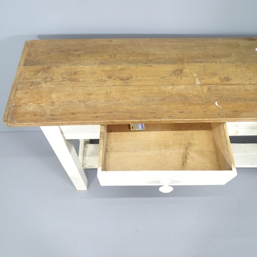 2107 - A large painted pine console or side table with 2 drawers. 180x87x44cm.