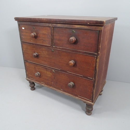 2130 - An antique stained pine chest of 2 short and 2 long drawers. 92x90x50cm.