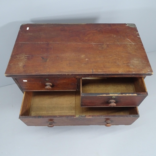 2130 - An antique stained pine chest of 2 short and 2 long drawers. 92x90x50cm.