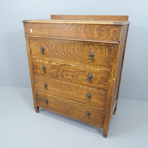 2132 - A Vintage oak chest of 4 drawers, with lifting lid revealing an open storage compartment. 88x106x44c... 