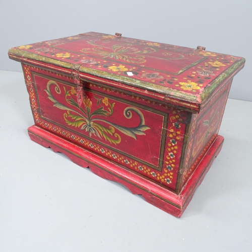 2145 - A folk art hand painted pine blanket box. 67x36x41cm.