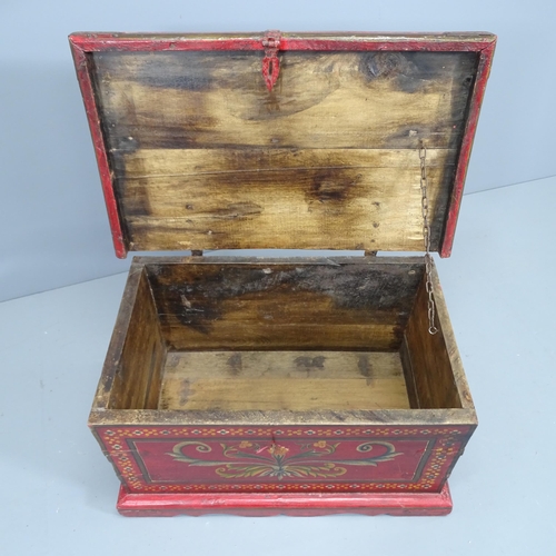 2145 - A folk art hand painted pine blanket box. 67x36x41cm.