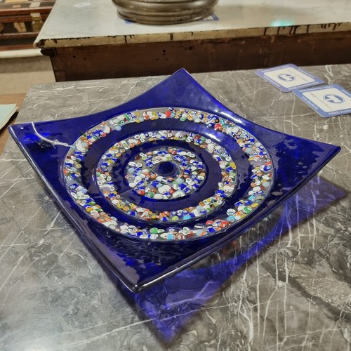 260 - A Murano slab glass dish with Millefiori inserts, 27.5cm square