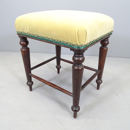 2516 - A 19th century rosewood and upholstered piano stool with turned legs and stretchers. 44x51x38cm