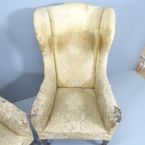 2102 - 2 Victorian wingback armchairs, for re-upholstery.