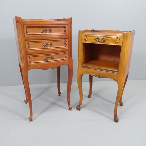 2155 - A French 3 drawer bedside chest 37x74x32cm and similar single drawer bedside chest 35x65x28cm. (2).