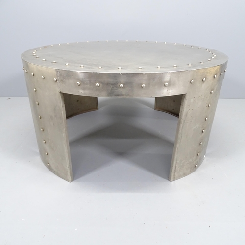 2157 - A contemporary Aviator industrial style riveted steel coffee table. 90x45cm.