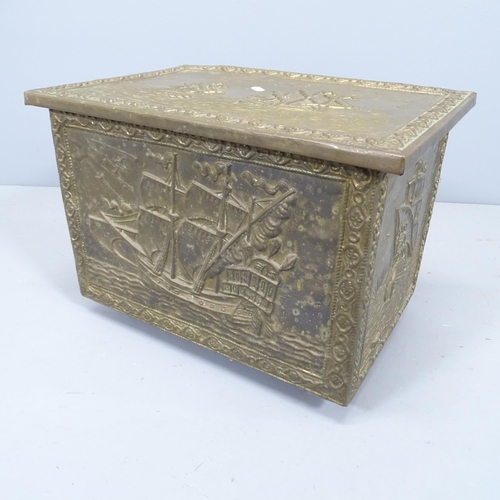 2164 - A small nautical design brass coal box. 46x31x31cm.