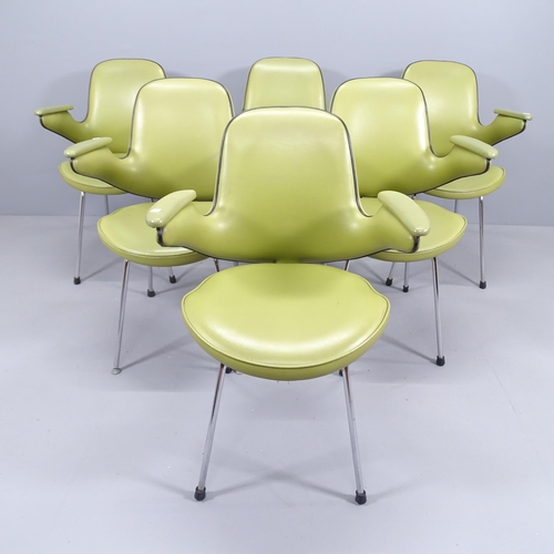 2165 - A set of 6 mid-century green upholstered armchairs.