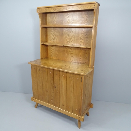 2170 - A mid-century Ercol style oak dresser with inset maker's label to back. 99x168x42cm (with key)