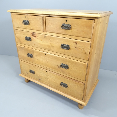 2172 - A Large pine chest of 2 short and 3 long drawers. 107x107x52cm.