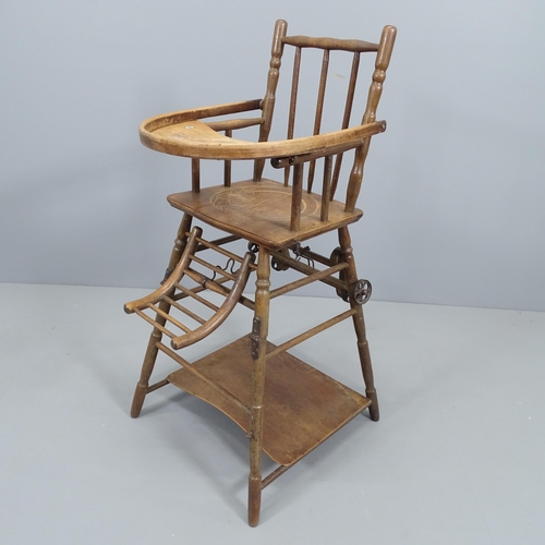 2174 - A 19th century Baumann metamorphic high chair with decorative embossed tray and coloured wooden bead... 