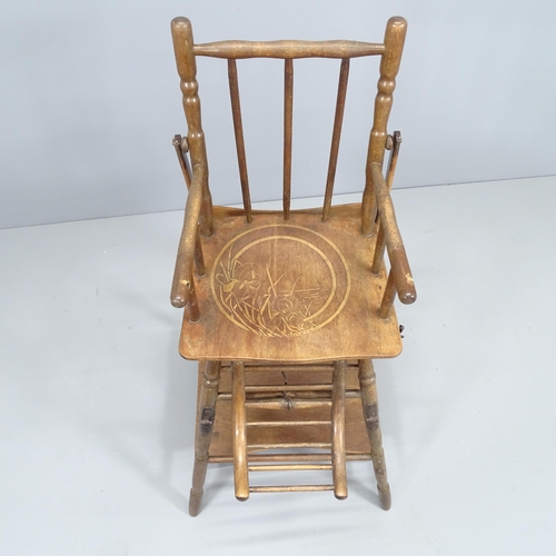 2174 - A 19th century Baumann metamorphic high chair with decorative embossed tray and coloured wooden bead... 