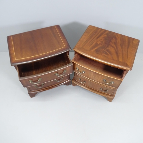 2175 - A matched pair of small reproduction three drawer bedside chests. Largest 50x64x37cm.