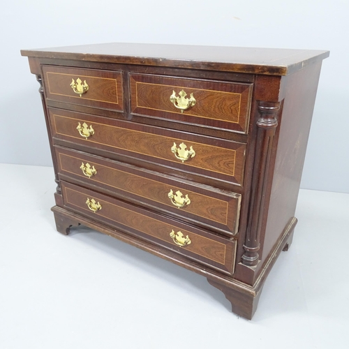 2176 - A modern crossbanded mahogany and satinwood strung chest of two short and three long drawers, raised... 