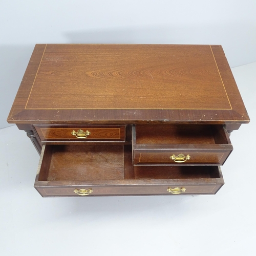 2176 - A modern crossbanded mahogany and satinwood strung chest of two short and three long drawers, raised... 