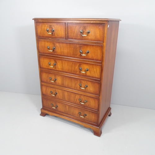 2188 - A reproduction crossbanded mahogany and satinwood strung chest of two short and five long drawers, w... 