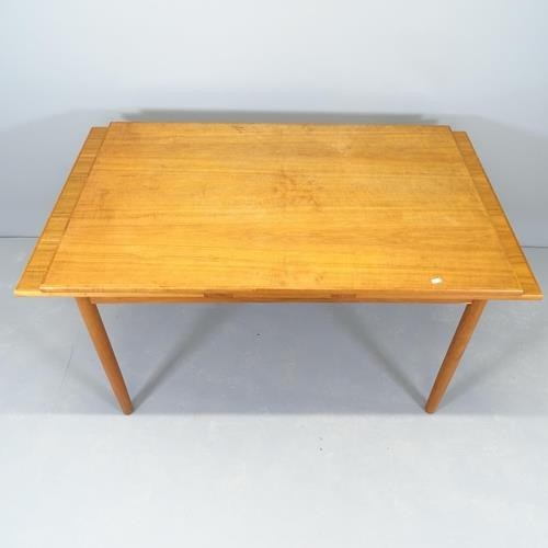 2523 - A mid-century teak draw-leaf dining table, 124 (extending to 222cm)x73x82cm, and four matching chair... 