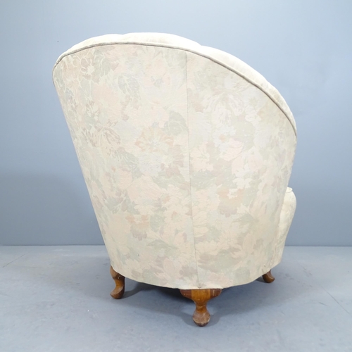 2532 - A shell design tub chair, raised on walnut cabriole legs.