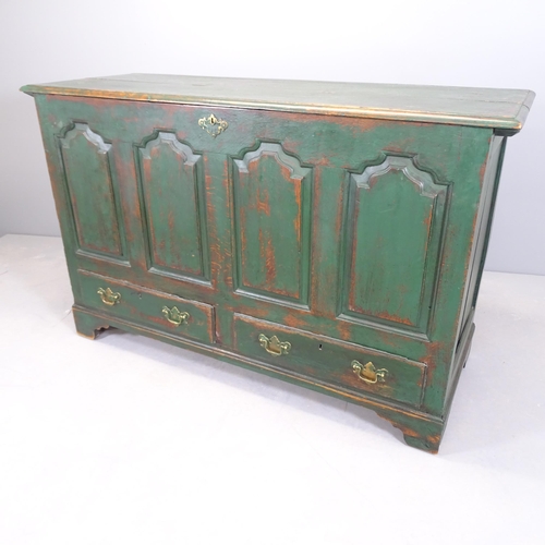 2535 - An antique painted oak mule chest, with bi-fold top and drawers under. 150x95x56cm.