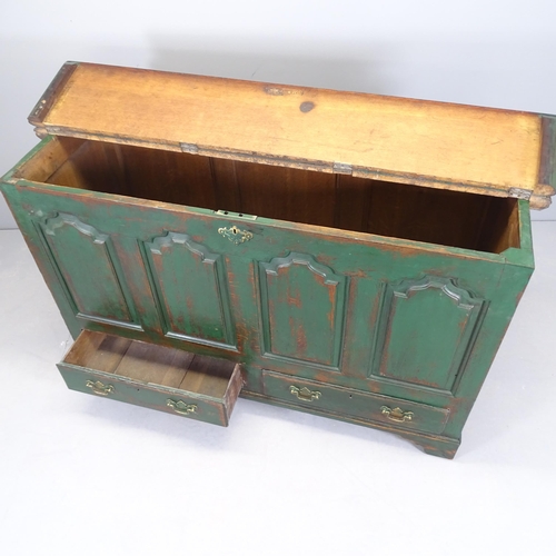 2535 - An antique painted oak mule chest, with bi-fold top and drawers under. 150x95x56cm.