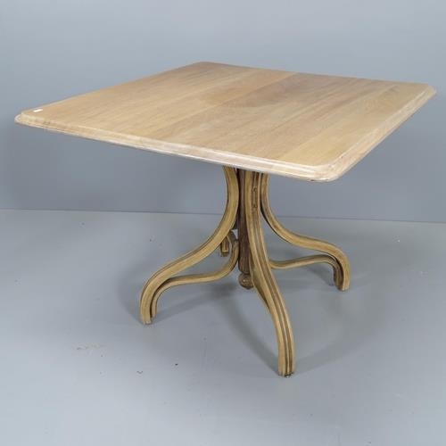 2542 - A modern limed-oak effect square top table on bentwood base. 91x74cm.