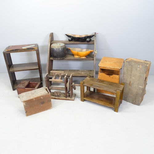 2546 - A quantity of Japanese items including a small Hibachi, 29x20x18cm, a drum, a spinning wheel etc.