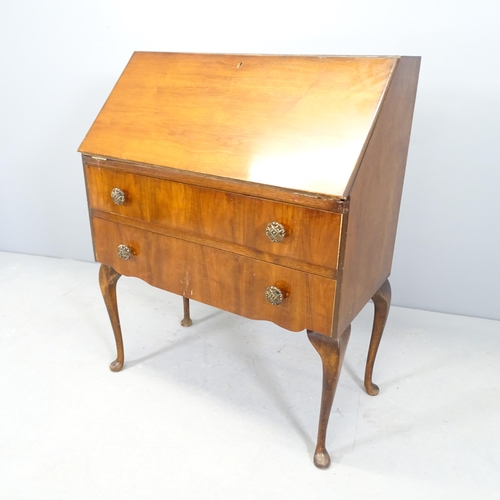 2548 - A modern continental style bureau, with fall front, two drawers and raised on cabriole legs. 76x93x3... 