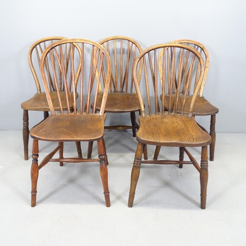 2550 - Five early 19th century Windsor chairs in yew, ash and elm, with various stamped marks.