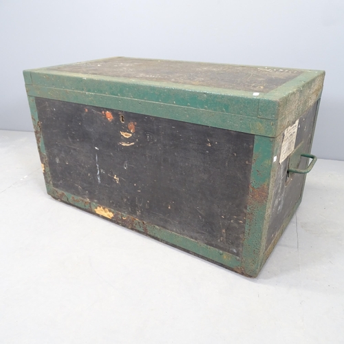 2553 - A vintage metal-bound stained pine tool box. 91x52x50cm