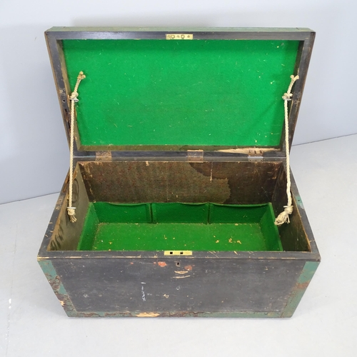 2553 - A vintage metal-bound stained pine tool box. 91x52x50cm