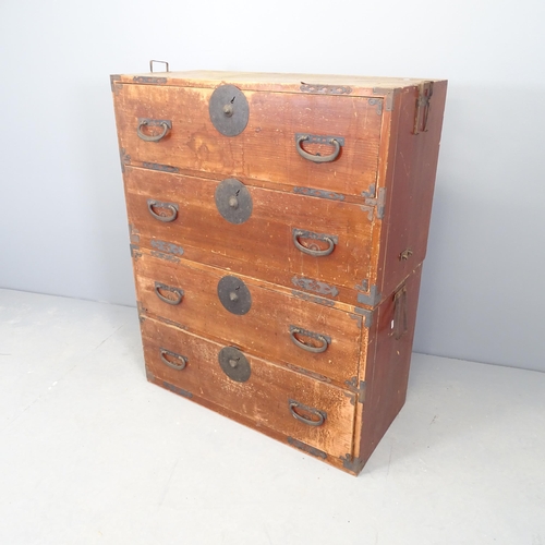 2566 - A late 20th century two-section Japanese tansu chest. 86x107x43cm.