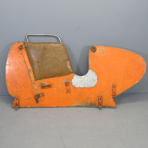 2602 - A vintage fairground panel in the form of a sidecar, believed to be from a carousel. 160x85cm