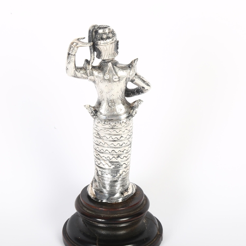 103 - A late 19th century? Burmese white metal figure, study of a deity on turned wood plinth, H17cm